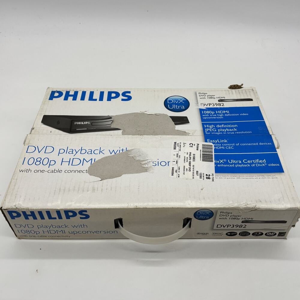 Philips DVD Player DVP3982 Silver 1080p HDMI Div X Ultra Remote Box Tested MP3